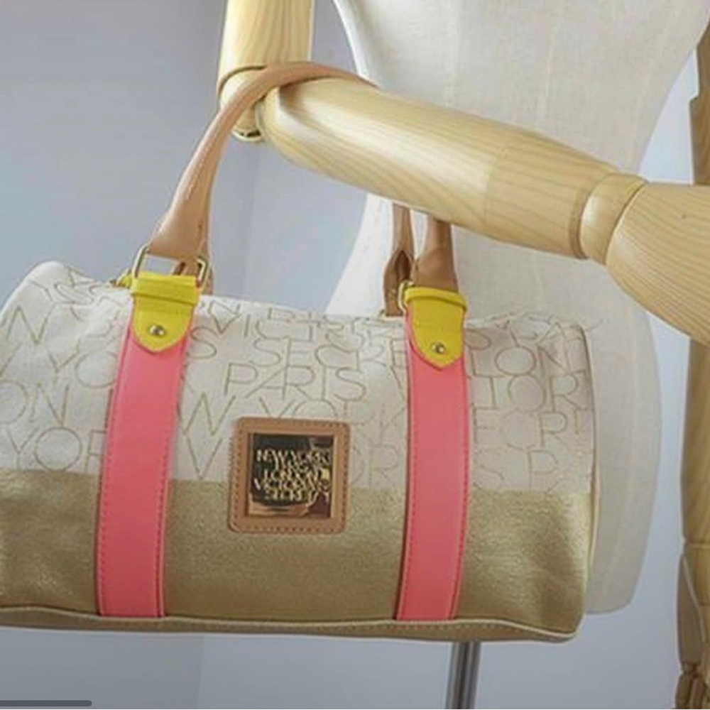 Victoria Secret Signature NY & Paris Multicolor Double Handle Canvas Satchel